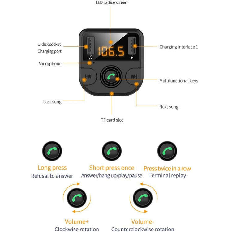 BT36B Car Bluetooth MP3 Music Player Car FM Transmitter Phone Hands-Free(Black Standard)