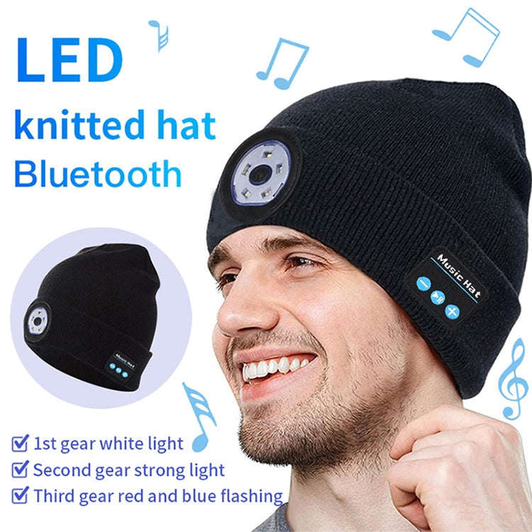 Outdoor Night Running Night Fishing LED Light Illumination Bluetooth 5.0 Knitted Hat (Black)