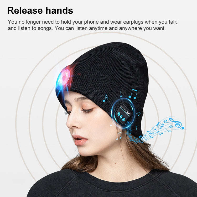 Outdoor Night Running Night Fishing LED Light Illumination Bluetooth 5.0 Knitted Hat (Black)