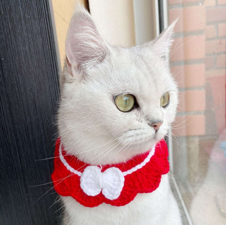 Handmade Woolen Knitting Adjustable Flower Bow Knot Cat Dog Bib Accessories Collar, Size:M 25-35c...