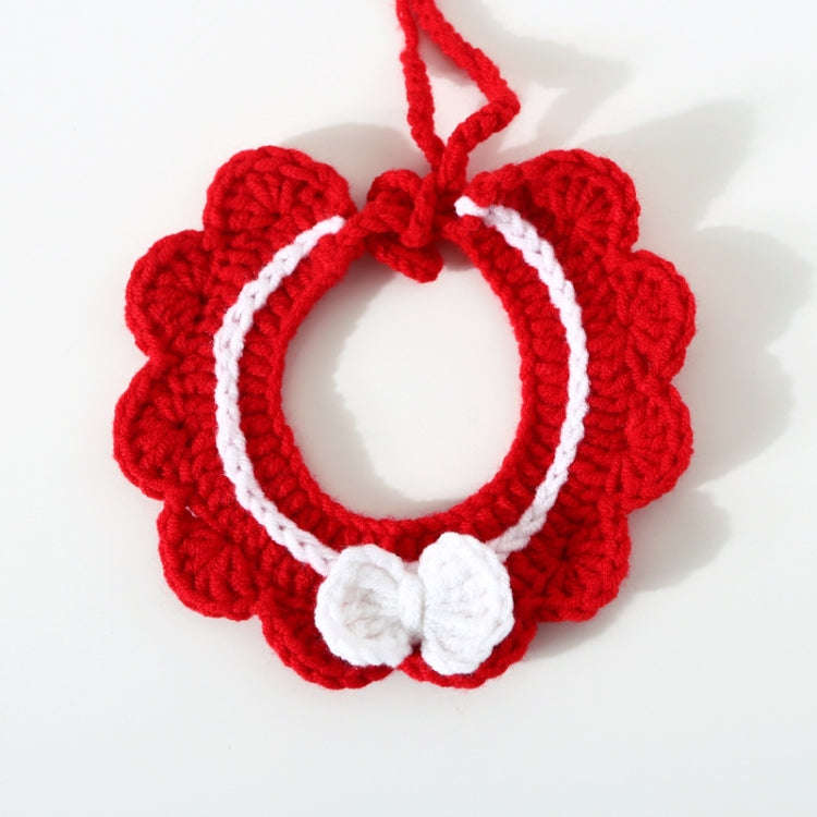 Handmade Woolen Knitting Adjustable Flower Bow Knot Cat Dog Bib Accessories Collar, Size:M 25-35c...