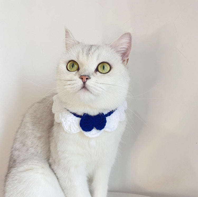 Handmade Woolen Knitting Adjustable Flower Bow Knot Cat Dog Bib Accessories Collar, Size:M 25-35c...