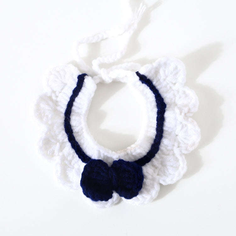 Handmade Woolen Knitting Adjustable Flower Bow Knot Cat Dog Bib Accessories Collar, Size:M 25-35c...