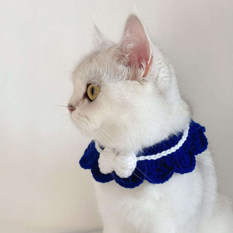 Handmade Woolen Knitting Adjustable Flower Bow Knot Cat Dog Bib Accessories Collar, Size:M 25-35c...