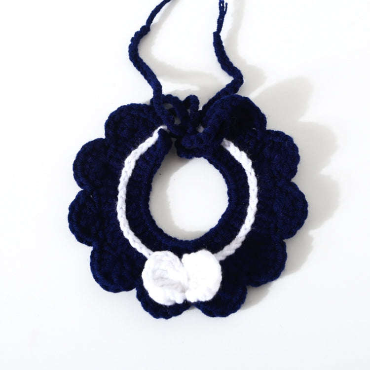 Handmade Woolen Knitting Adjustable Flower Bow Knot Cat Dog Bib Accessories Collar, Size:M 25-35c...