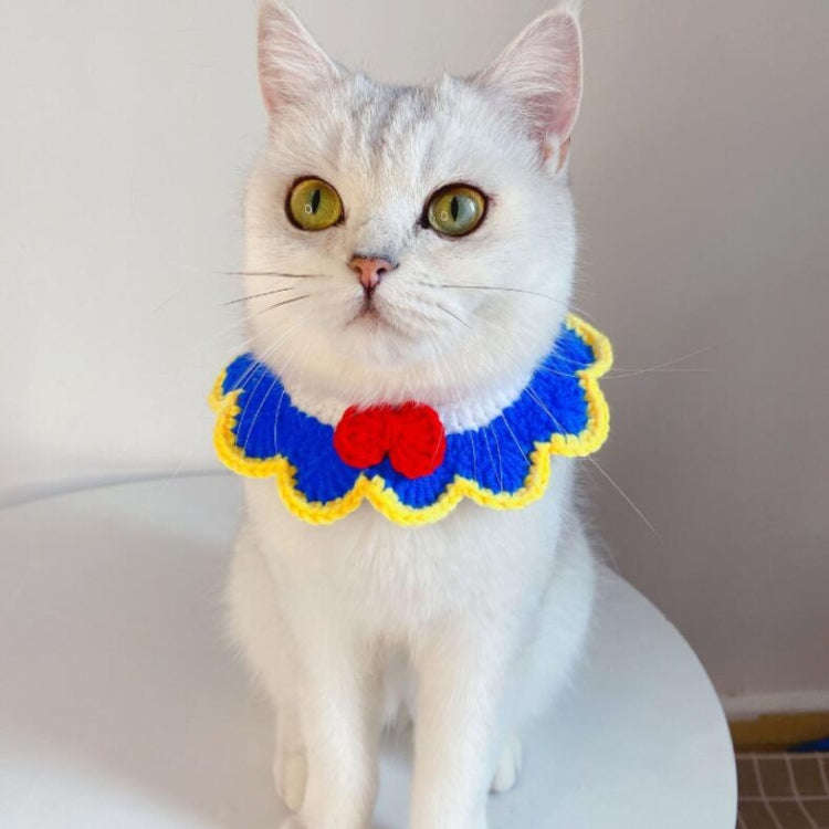Handmade Woolen Knitting Adjustable Flower Bow Knot Cat Dog Bib Accessories Collar, Size:M 25-35c...