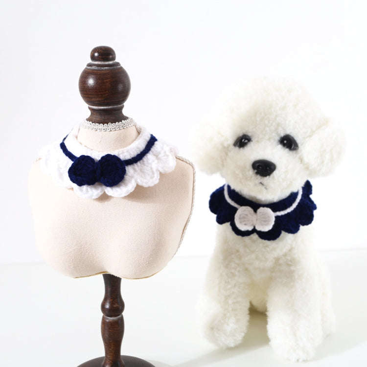 Handmade Woolen Knitting Adjustable Flower Bow Knot Cat Dog Bib Accessories Collar, Size:M 25-35c...