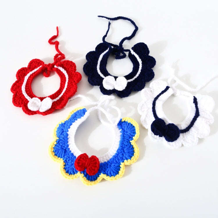 Handmade Woolen Knitting Adjustable Flower Bow Knot Cat Dog Bib Accessories Collar, Size:M 25-35c...
