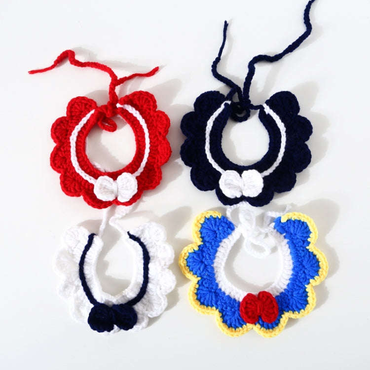 Handmade Woolen Knitting Adjustable Flower Bow Knot Cat Dog Bib Accessories Collar, Size:M 25-35c...