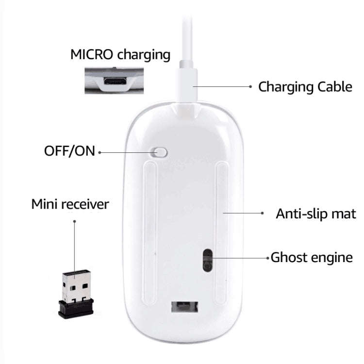iMICE  E-1300 4 Keys 1600DPI Luminous Wireless Silent Desktop Notebook Mini Mouse, Style:Dual-mod...