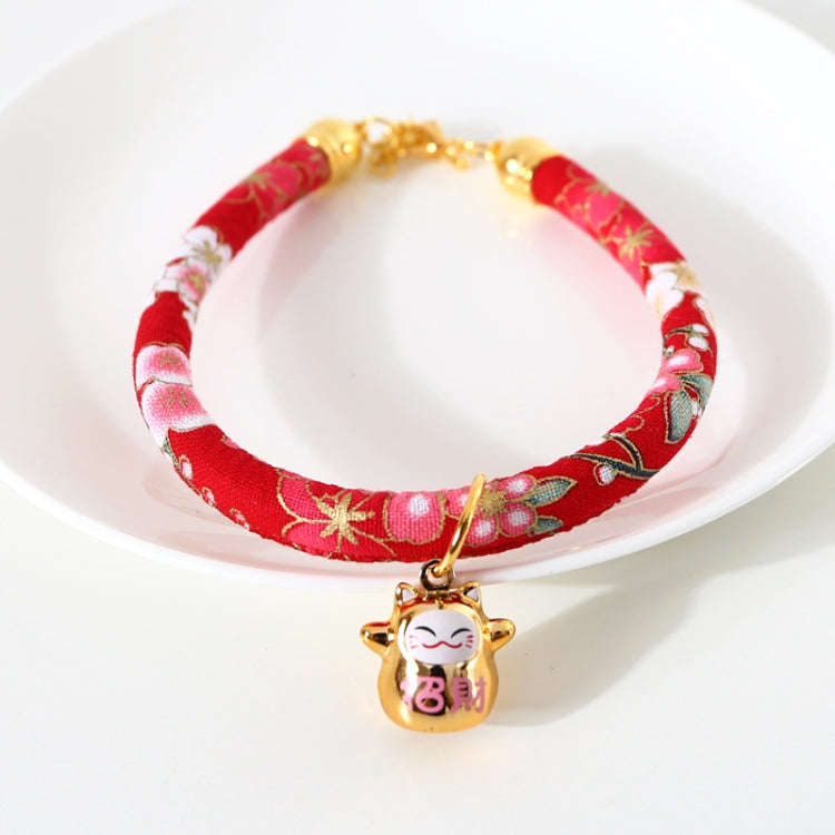Lucky Cat Copper Bell Adjustable Pet Cat Dog Collar Necklace, Size:S 20-25cm(Red Flowers)