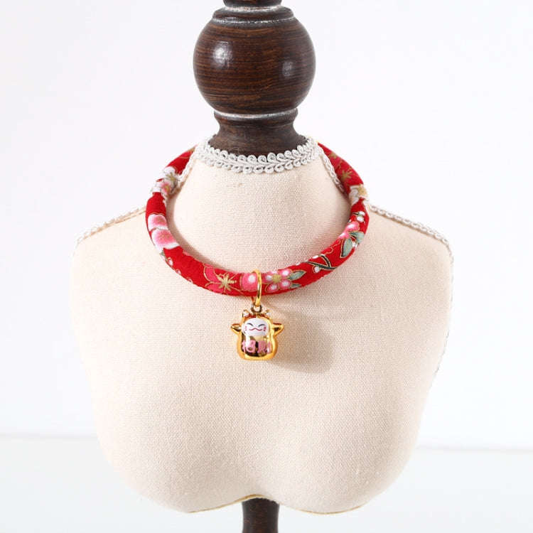 Lucky Cat Copper Bell Adjustable Pet Cat Dog Collar Necklace, Size:S 20-25cm(Red Flowers)