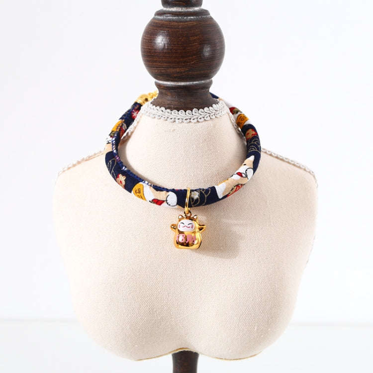 Lucky Cat Copper Bell Adjustable Pet Cat Dog Collar Necklace, Size:S 20-25cm(Navy Shiba Inu)
