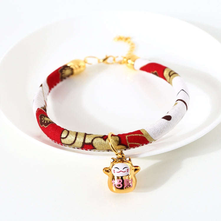 Lucky Cat Copper Bell Adjustable Pet Cat Dog Collar Necklace, Size:S 20-25cm(Red Cat)