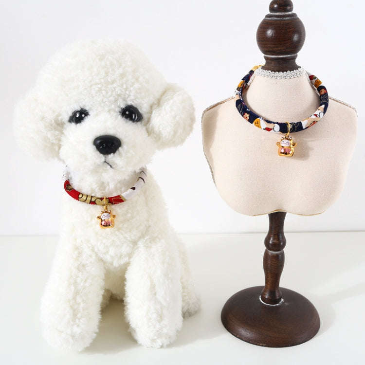 Lucky Cat Copper Bell Adjustable Pet Cat Dog Collar Necklace, Size:S 20-25cm(Navy Shiba Inu)
