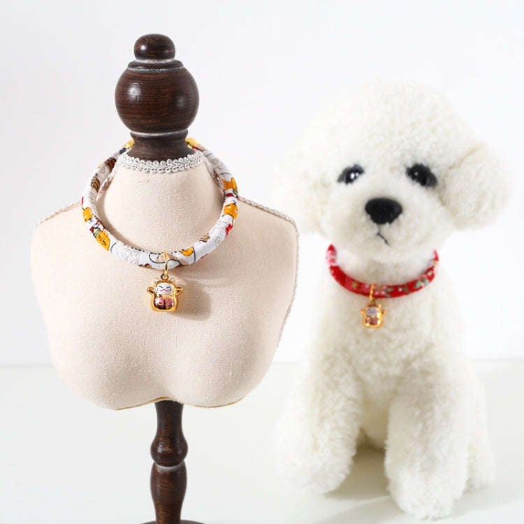 Lucky Cat Copper Bell Adjustable Pet Cat Dog Collar Necklace, Size:S 20-25cm(Navy Shiba Inu)
