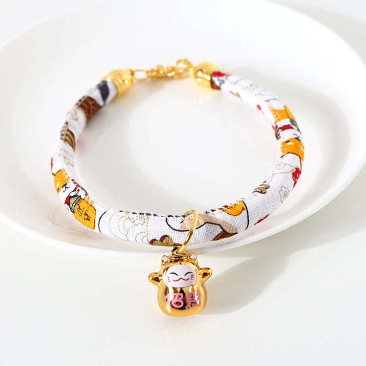 Lucky Cat Copper Bell Adjustable Pet Cat Dog Collar Necklace, Size:M 25-30cm(White Shiba Inu)