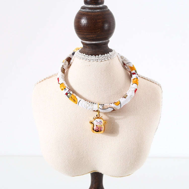Lucky Cat Copper Bell Adjustable Pet Cat Dog Collar Necklace, Size:M 25-30cm(White Shiba Inu)