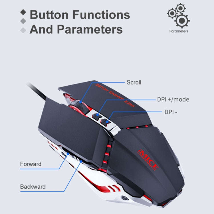 iMICE T80 7 Keys 3200 DPI Macro Programming Mechanical Gaming Wired Mouse, Cable Length: 1.8m(Sil...
