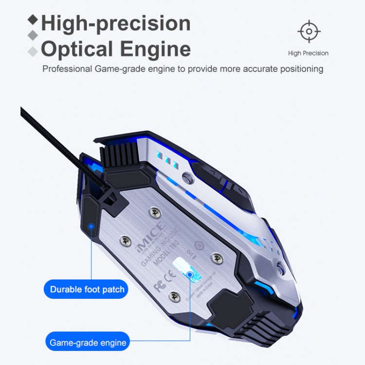iMICE T80 7 Keys 3200 DPI Macro Programming Mechanical Gaming Wired Mouse, Cable Length: 1.8m(Sil...