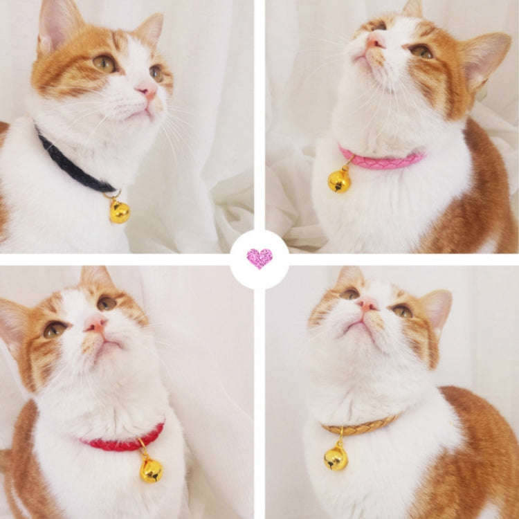 Prepared PU Leather Adjustable Pet Bell Collar Cat Dog Rabbit Simple Collar Necklace, Size:S 20-2...