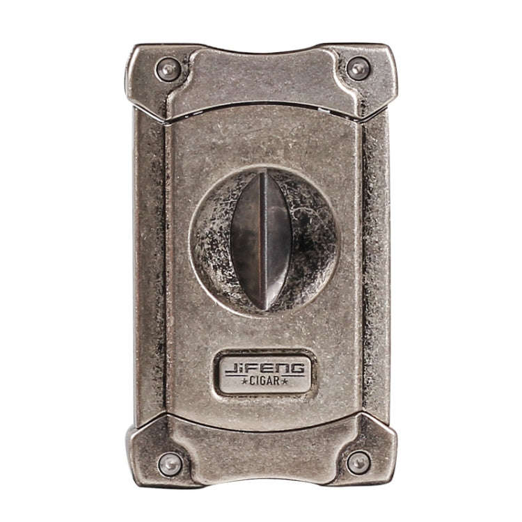 JIFENG 3 In 1 V Cigar Scissors Cigar Holder Cigar Cutter With Cigar Puncher(Silver Polished Flower)