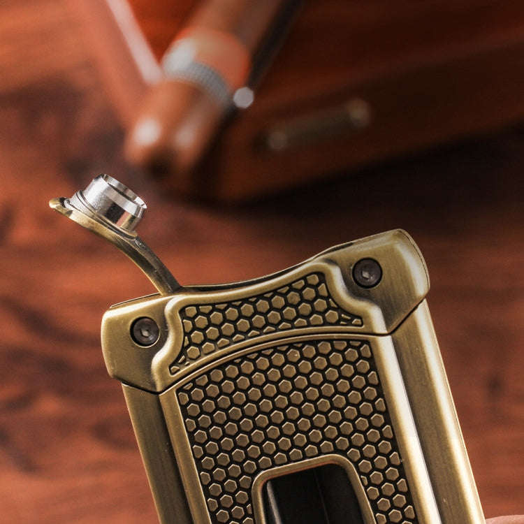 JIFENG 3 In 1 V Cigar Scissors Cigar Holder Cigar Cutter With Cigar Puncher(Bronze Wire Drawing)