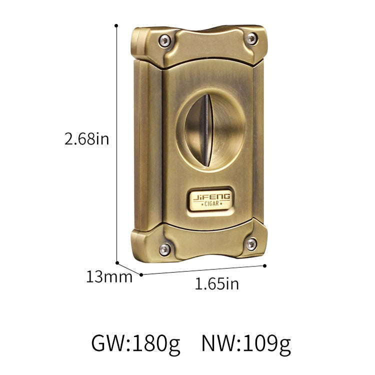 JIFENG 3 In 1 V Cigar Scissors Cigar Holder Cigar Cutter With Cigar Puncher(Bronze Wire Drawing)