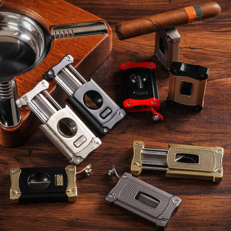 JIFENG 3 In 1 V Cigar Scissors Cigar Holder Cigar Cutter With Cigar Puncher(Red And Black)