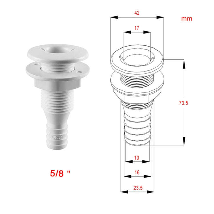 5/8 inch Plastic Thru-Hull Bilge Fitting For Bilge Pump Drain or Vent Hose Fitting for Boats Mari...