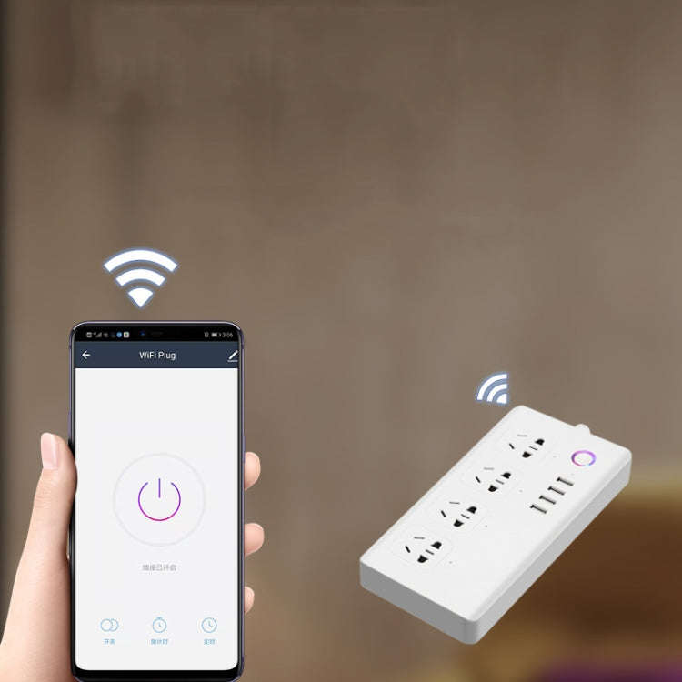 Home Office Wifi Mobile Phone Remote Control Timer Switch Voice Control Power Strip, Line length:...