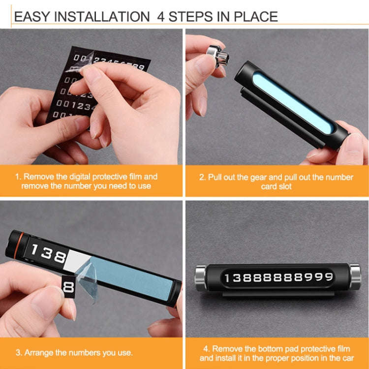 Magnetic Adsorption Design Car Shape Rotatable Luminous Car Temporary Parking Card with Phone Num...