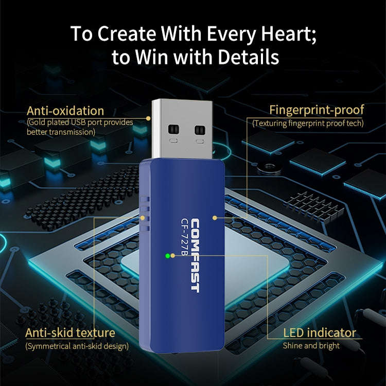 COMFAST CF-727B 1300Mbps Dual Frequency Gigabit USB Desktop Transmitter Receiver Portable Bluetoo...