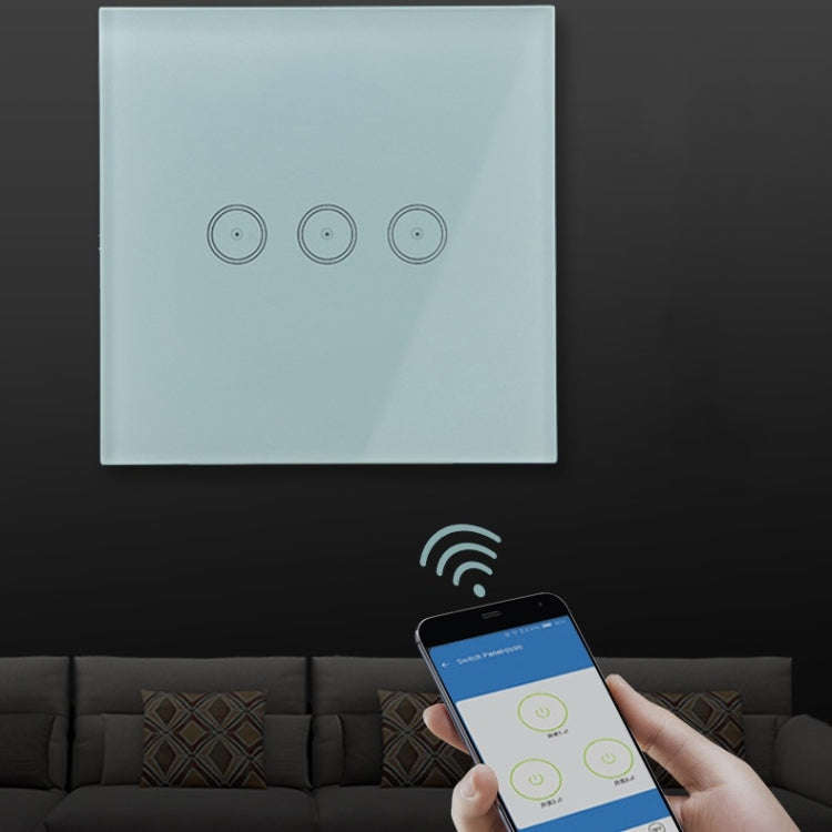 Wifi Wall Touch Panel Switch Voice Control Mobile Phone Remote Control, Model: Black 3 Gang (Zero...