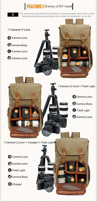 Batik Canvas Waterproof Photography Bag Outdoor Wear-resistant Large Camera Photo Backpack Men fo...