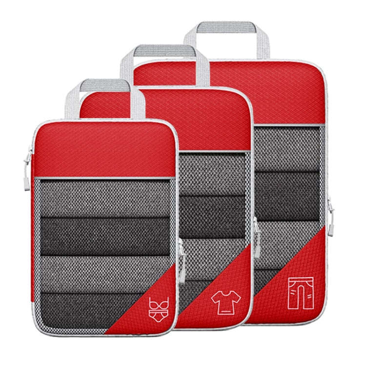 3 In 1 Compression Mesh Travel Cubes Clothes Underwear Packing Bags(Red)