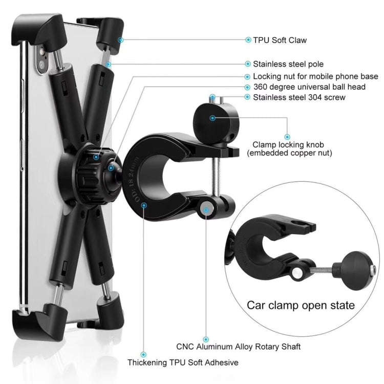 Motorcycle Bicycle Phone Holder Outdoor Riding Equipment Suitable For 4.7-8 Inch Mobile Phone/Tab...