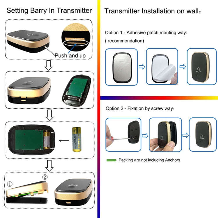 Q188-WW Intelligent Wireless Remote Control Waterproof Doorbell Pager with 45 Chord Music, US Plu...