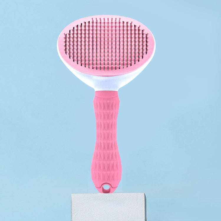 Stainless Steel Needle Automatic Cleaning Pet Hair Removal Dog Brush Pet Comb(Pink Thick Needle)