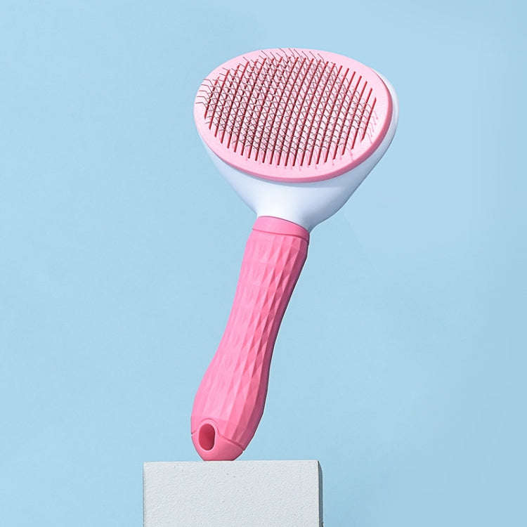 Stainless Steel Needle Automatic Cleaning Pet Hair Removal Dog Brush Pet Comb(Pink Fine Needle)