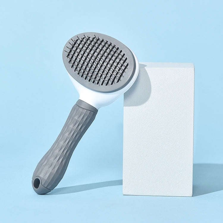 Stainless Steel Needle Automatic Cleaning Pet Hair Removal Dog Brush Pet Comb(Gray Thick Needle)