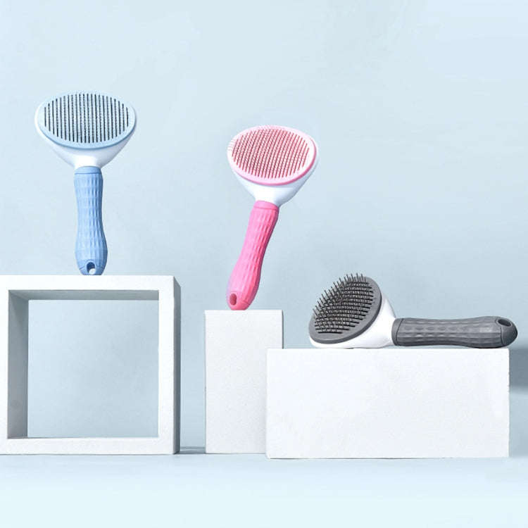 Stainless Steel Needle Automatic Cleaning Pet Hair Removal Dog Brush Pet Comb(Blue Thick Needle)