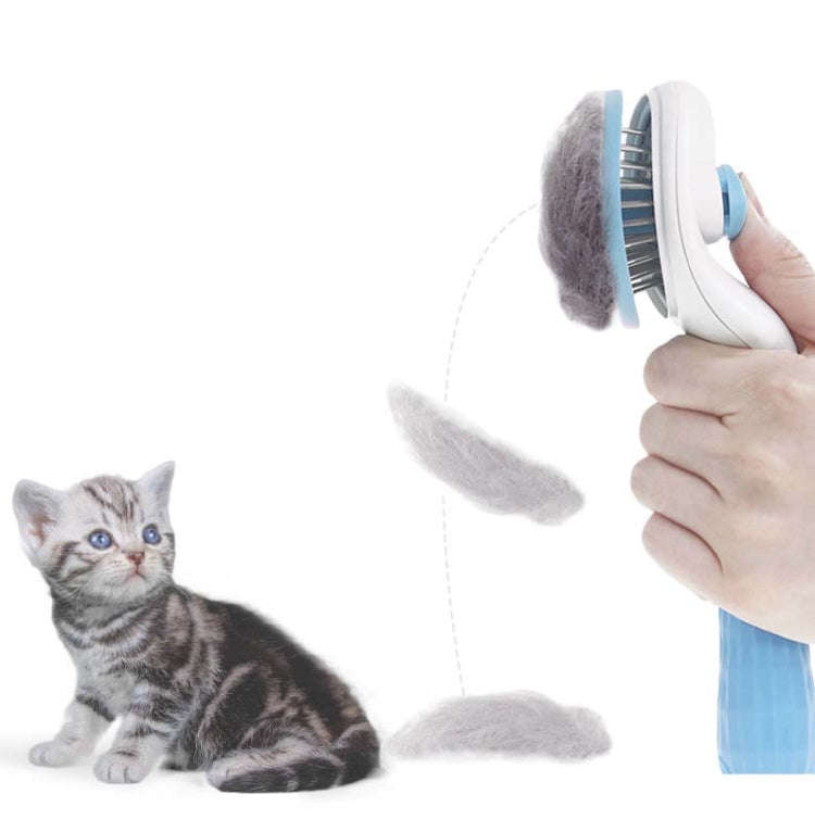 Stainless Steel Needle Automatic Cleaning Pet Hair Removal Dog Brush Pet Comb(Gray Thick Needle)