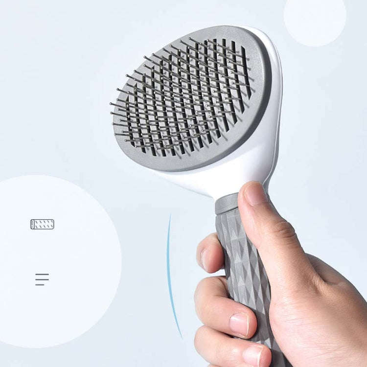 Stainless Steel Needle Automatic Cleaning Pet Hair Removal Dog Brush Pet Comb(Gray Thick Needle)