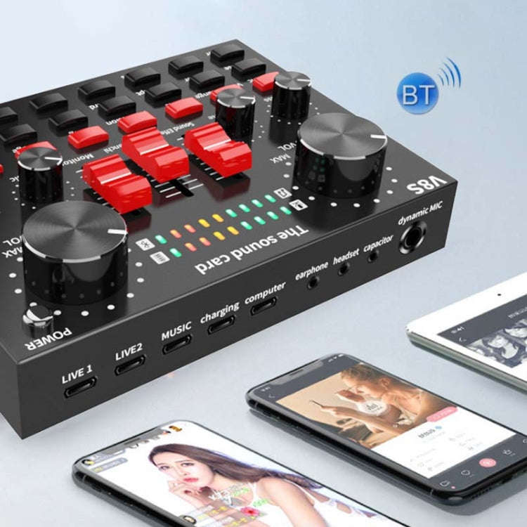 V8S Sound Card Mobile Phone Computer Anchor Live K Song Recording Microphone, Specification: Engl...