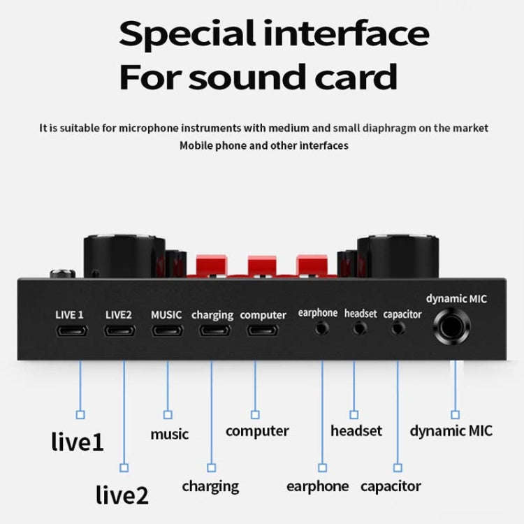V8S Sound Card Mobile Phone Computer Anchor Live K Song Recording Microphone, Specification: Engl...