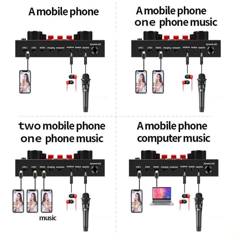 V8S Sound Card Mobile Phone Computer Anchor Live K Song Recording Microphone, Specification: Engl...