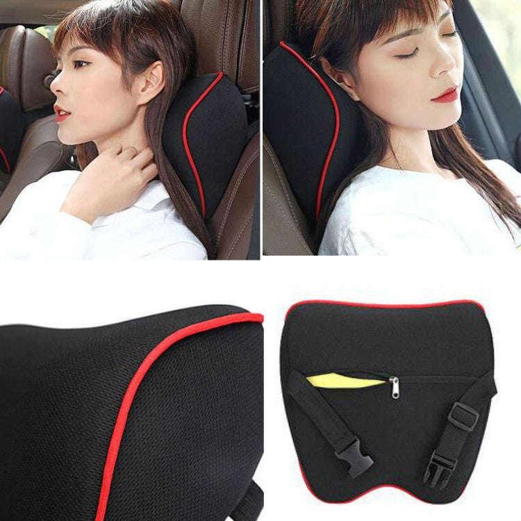 Car Headrest Pillow Neck Pillow Car Memory Foam Cervical Pillow Interior Supplies(Black Red Edge)