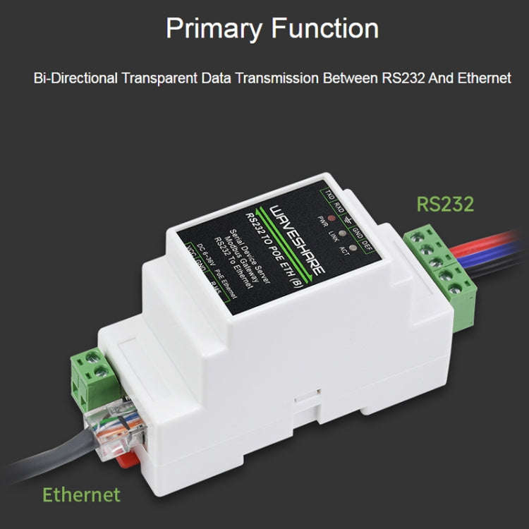 Waveshare 23951 Industrial Serial Server RS232 to RJ45 Ethernet TCP/IP to Serial with POE