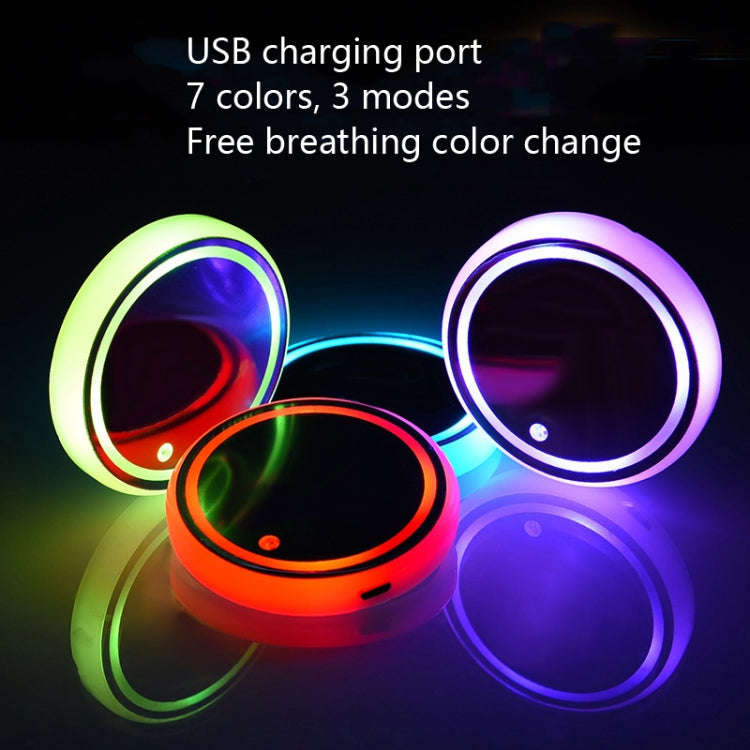 2 PCS Car LED Luminous Water Coaster Car Atmosphere Light USB Charging Non-Slip Coaster